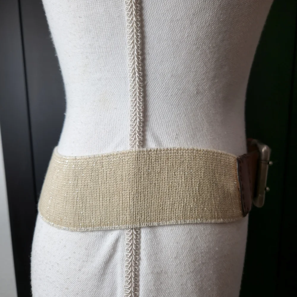 NWT$25 Stretch Belt Leather Brown Double Prong Nickel Buckle SZ L/XL